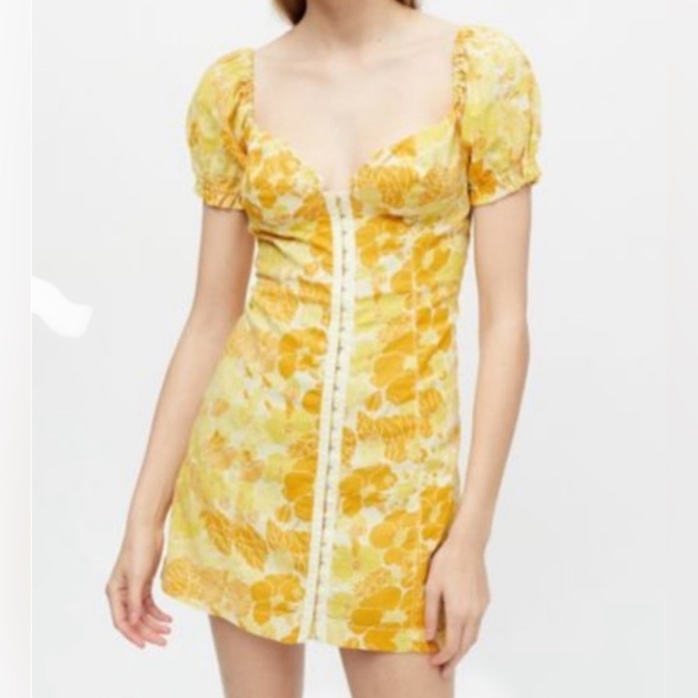NWT Urban Outfitters UO Sz M Yellow Floral Cotton Mini Dress